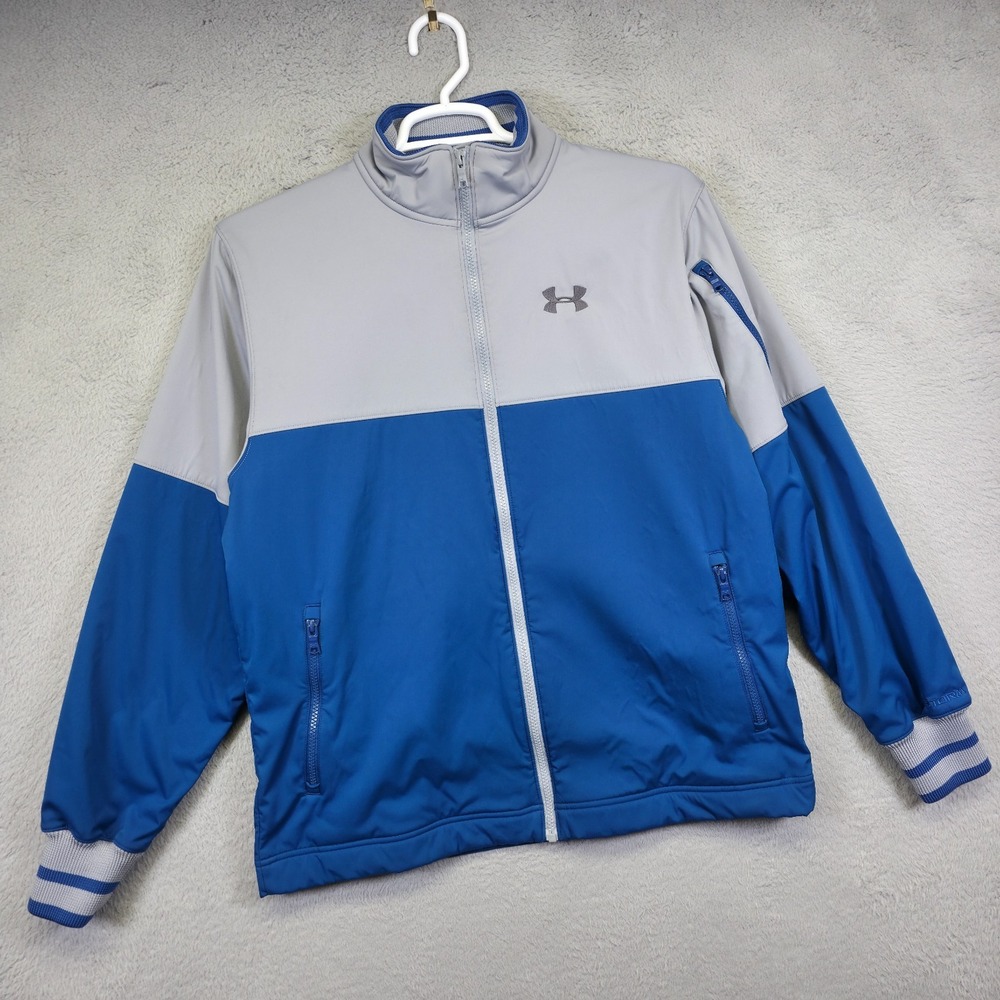 Under Armour Storm Jacket Mens L Gray Blue Fleece Lined Waterproof Hiking Sports